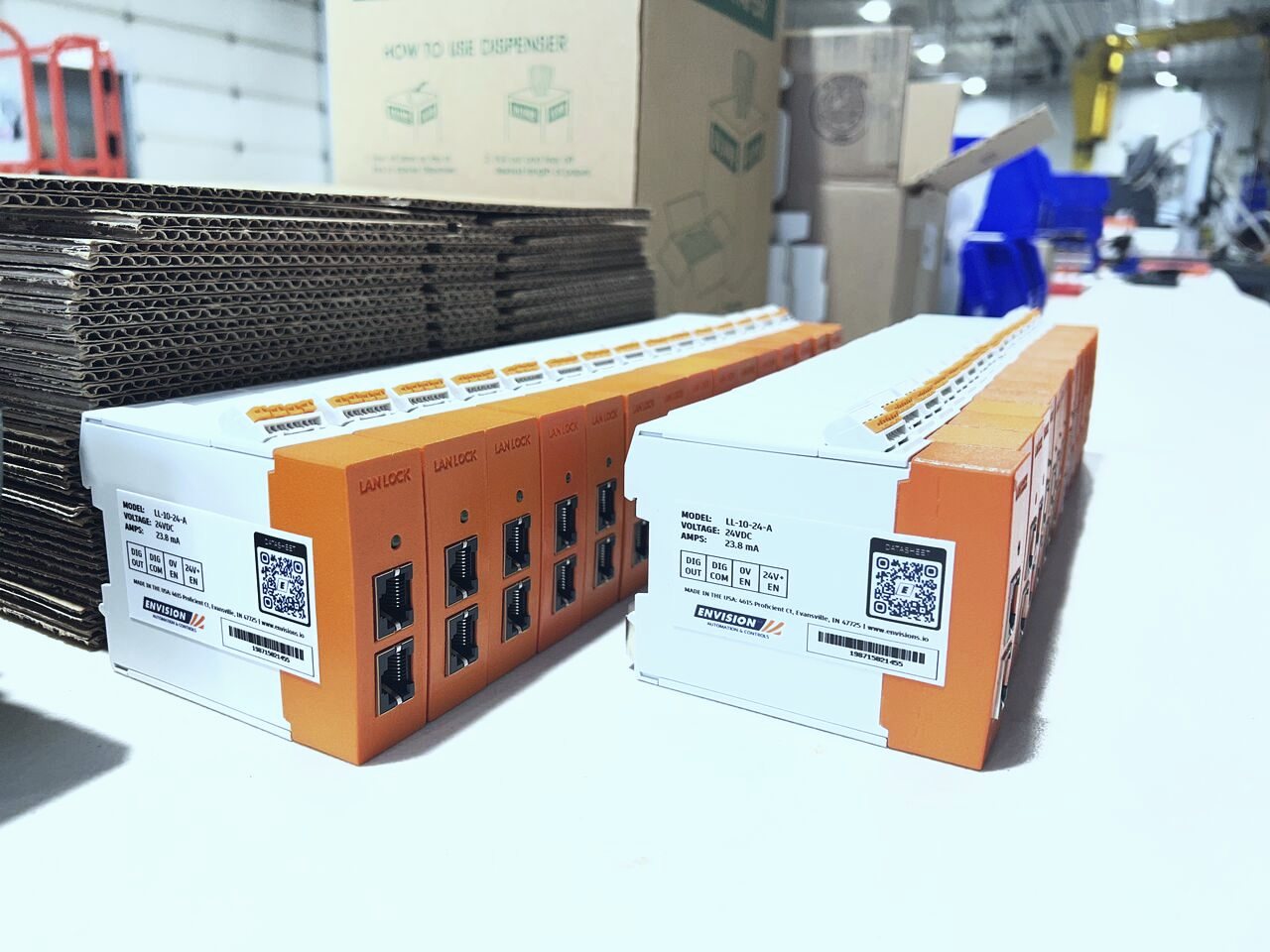 A production run of LAN Lock units on the bench in Evansville